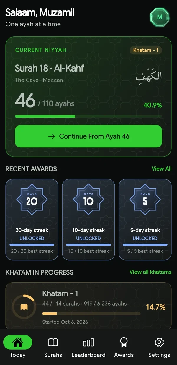 Quran Khatam Tracker: Your reading journey